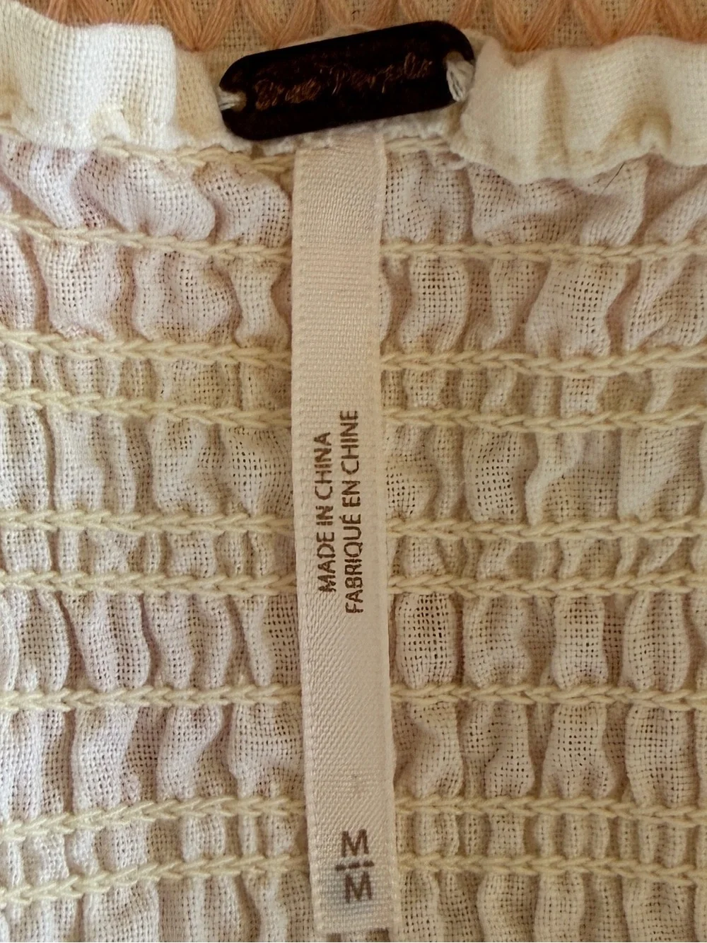 Free People Cream Smocked Tie-Strap Midi Dress with Pink Embroidery Size M